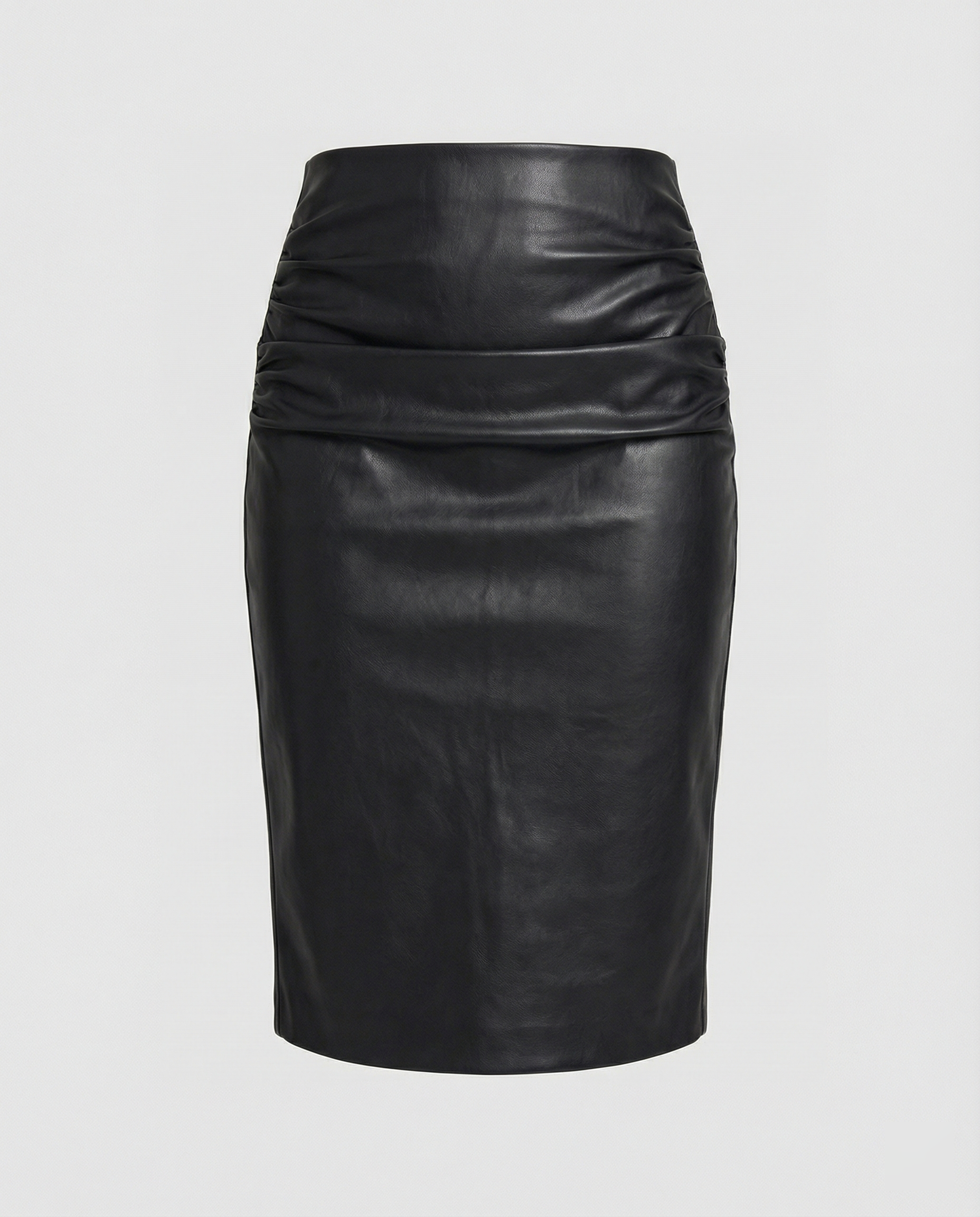 Damen Midi-Rock aus hochwertigem Leder mit Raffung R&B