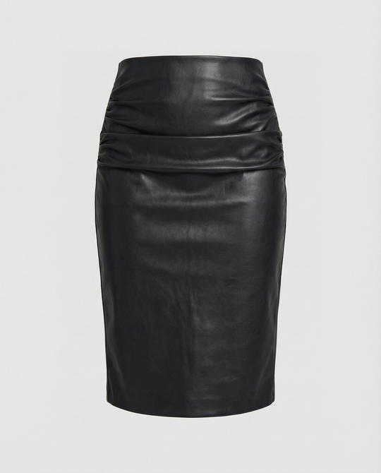 Damen Midi-Rock aus hochwertigem Leder mit Raffung R&B