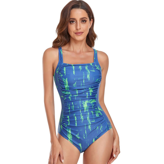 Damen einteiliger Badeanzug mit modernem grafischen Mustermix R&B