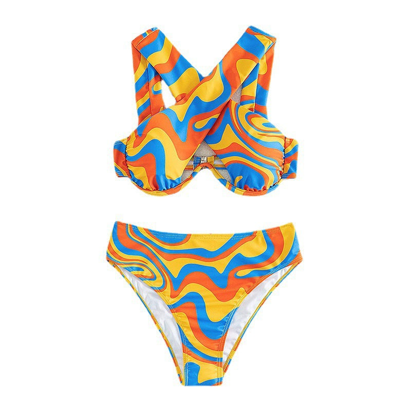 Damen Bikini-Set mit asymmetrischem Design und hohem Bund R&B