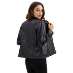 Damen nan taillierte Biker-Kunstlederjacke mit Stehkragen und gesteppter Seitenpartie R&B