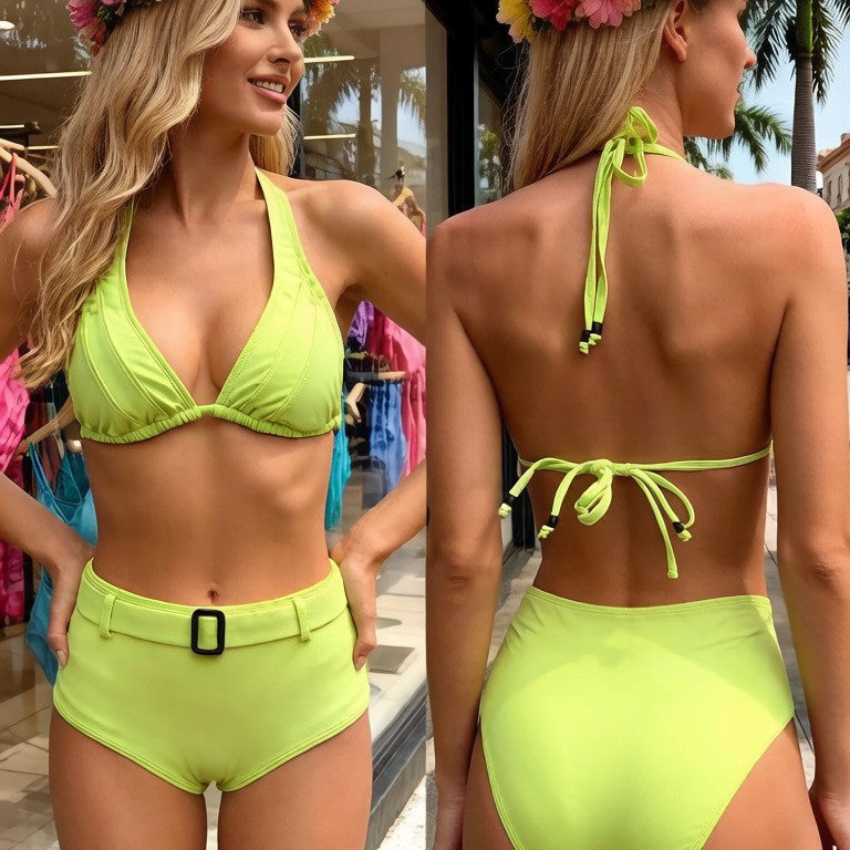 Damen Triangel-Bikini-Set mit praktischen Schnallen-Details R&B