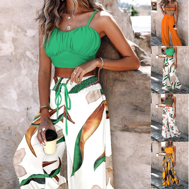 Damen lässiges Crop-Top und weite Hose Set R&B