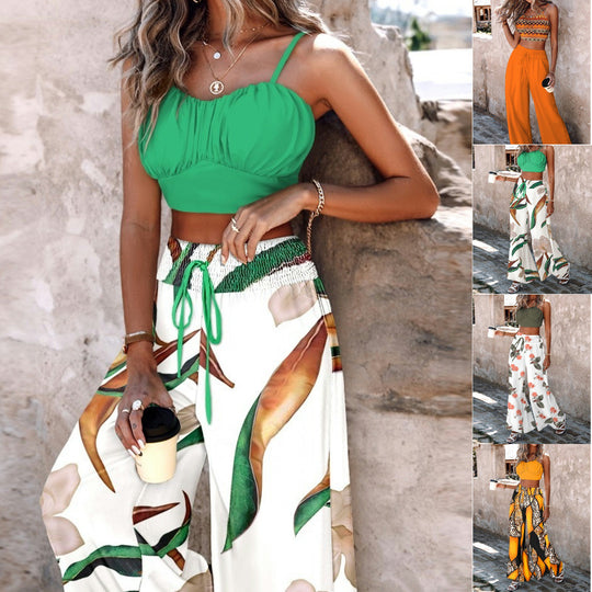 Damen lässiges Crop-Top und weite Hose Set R&B