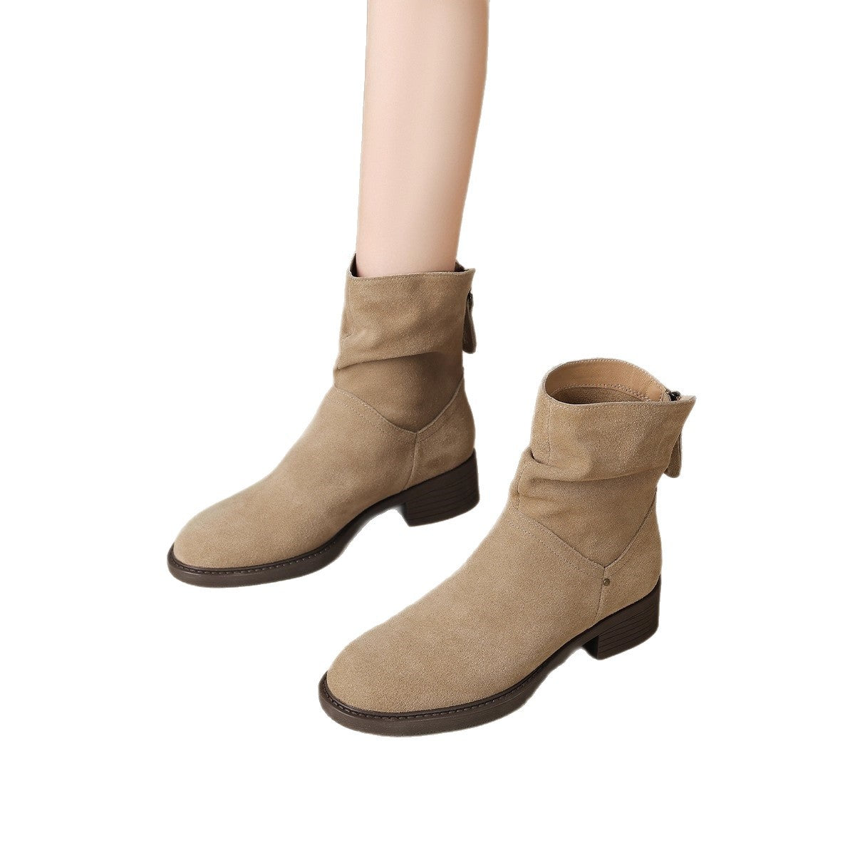 Damen Elegante und lässige Ankle Boots mit Falten-Design R&B