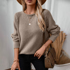 Damen gemütlicher Strickpullover mit weitem Schnitt und Rundhalsausschnitt