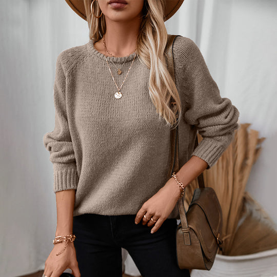 Damen gemütlicher Strickpullover mit weitem Schnitt und Rundhalsausschnitt R&B
