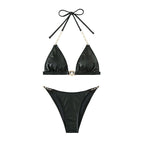 Damen Triangel-Bikini mit Kettenakzenten und eleganter Schnürung