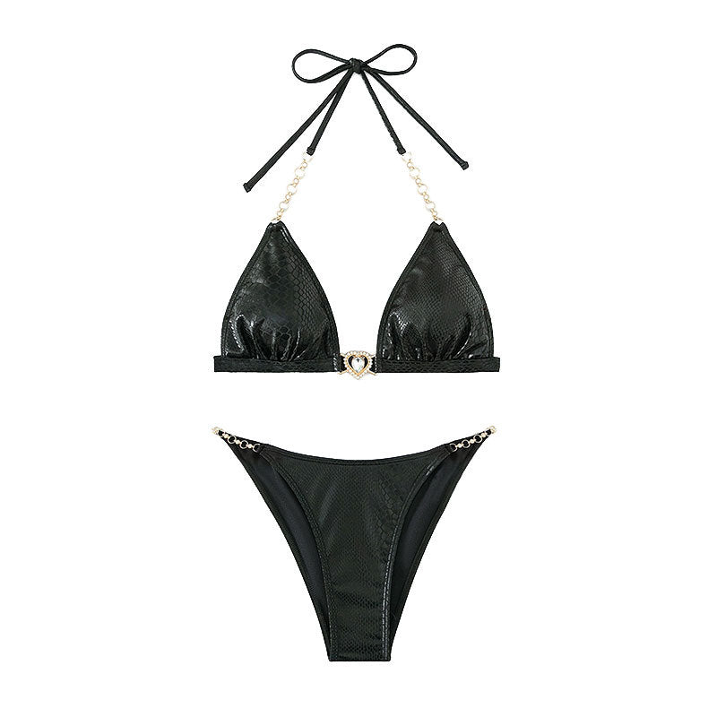 Damen Triangel-Bikini mit Kettenakzenten und eleganter Schnürung