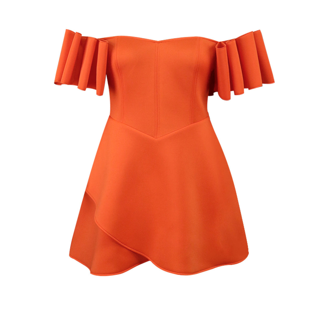 Damen Off-Shoulder Kleid mit Volantärmeln und asymmetrischem Saum R&B