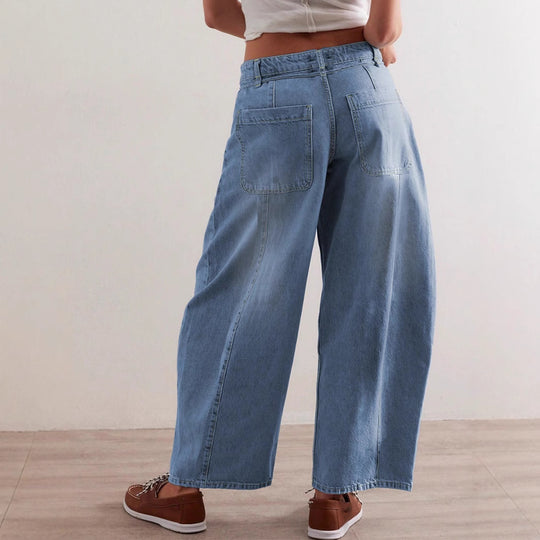 Damen Lässige Weite Denim-Hose mit Tunnelzug R&B
