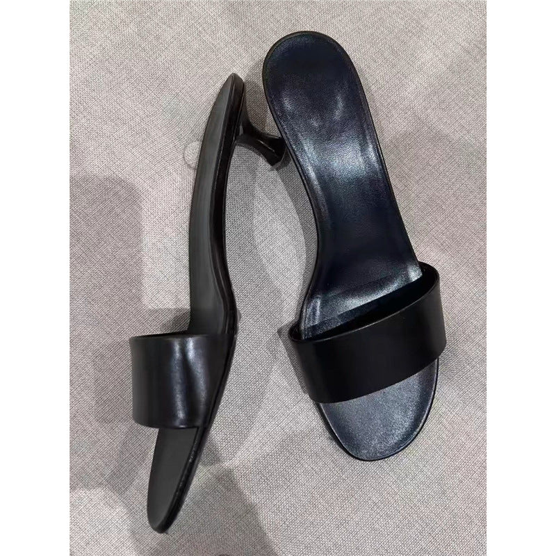Damen flache Mules mit breiten Riemen R&B