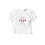 Damen Crop-T-Shirt mit raffiniertem Schleifenaufdruck R&B