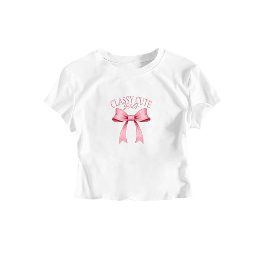 Damen Crop-T-Shirt mit raffiniertem Schleifenaufdruck R&B