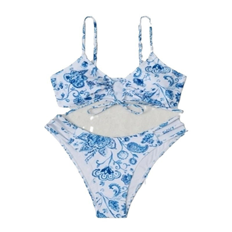 Damen Bikini-Set mit floralem Wickeldetail und hochgeschnittenem Slip R&B