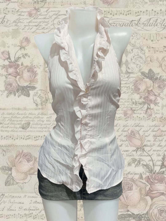 Damen Elegantes Faltenoberteil mit Rüschen R&B