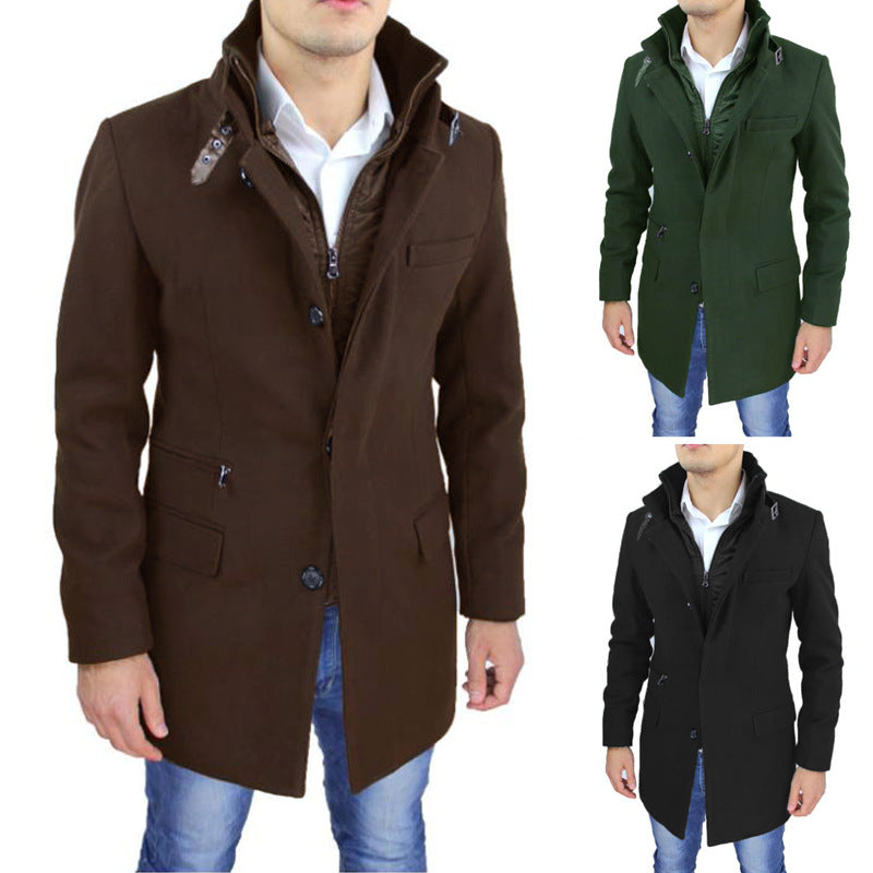 Herren modischer Wollmantel mit hohem Kragen und praktischen Details R&B