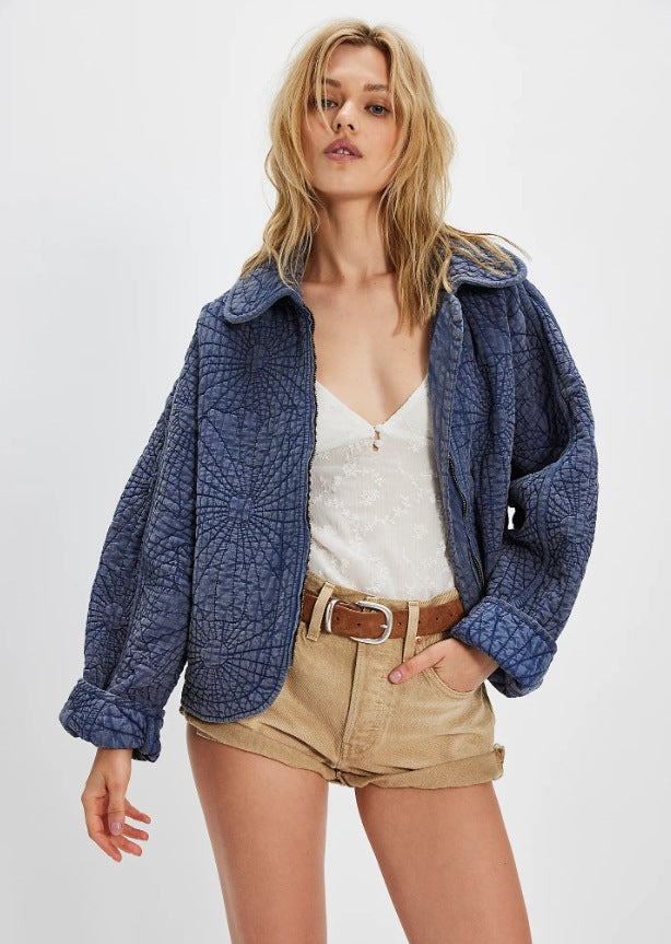 Damen kuschelige Steppjacke mit großem Kragen R&B