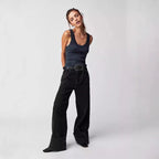 Damen Weite Jeans mit umgeschlagenem Saum