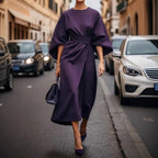 Damen Maxi-Kleid mit voluminösen Ärmeln und elegantem Gürtel R&B