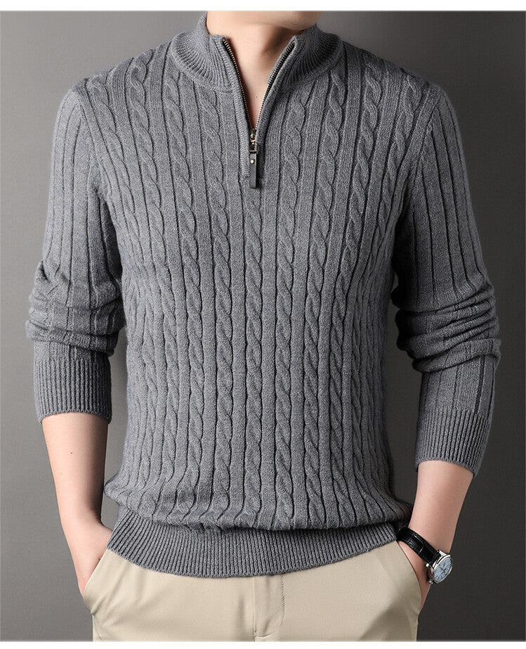 Herren Pullover mit Zipper und strukturiertem Zopfmuster R&B