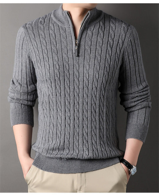 Herren Pullover mit Zipper und strukturiertem Zopfmuster R&B