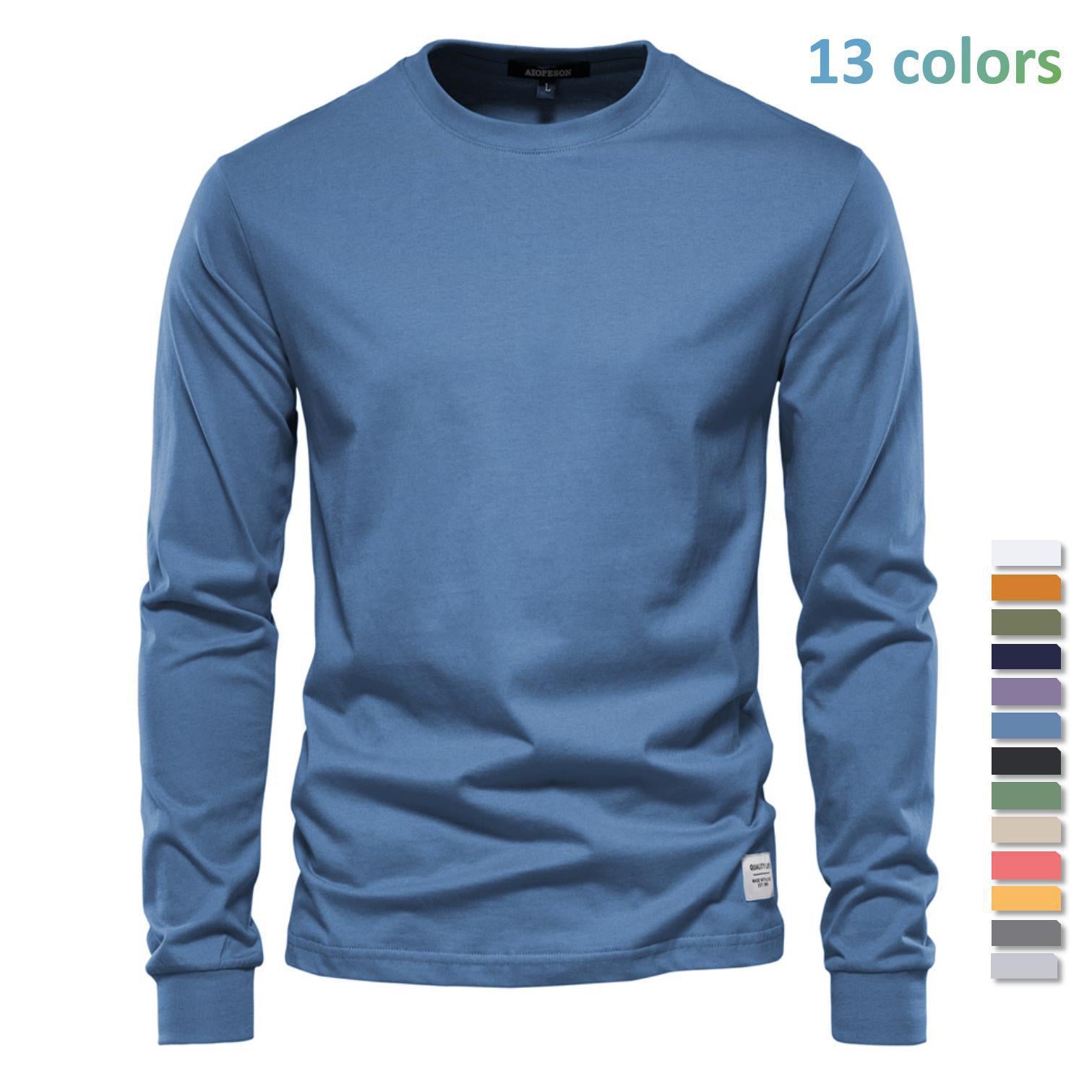 Herren nan klassisches langärmliges Baumwollshirt mit Rundhalsausschnitt und elastischen Bündchen R&B
