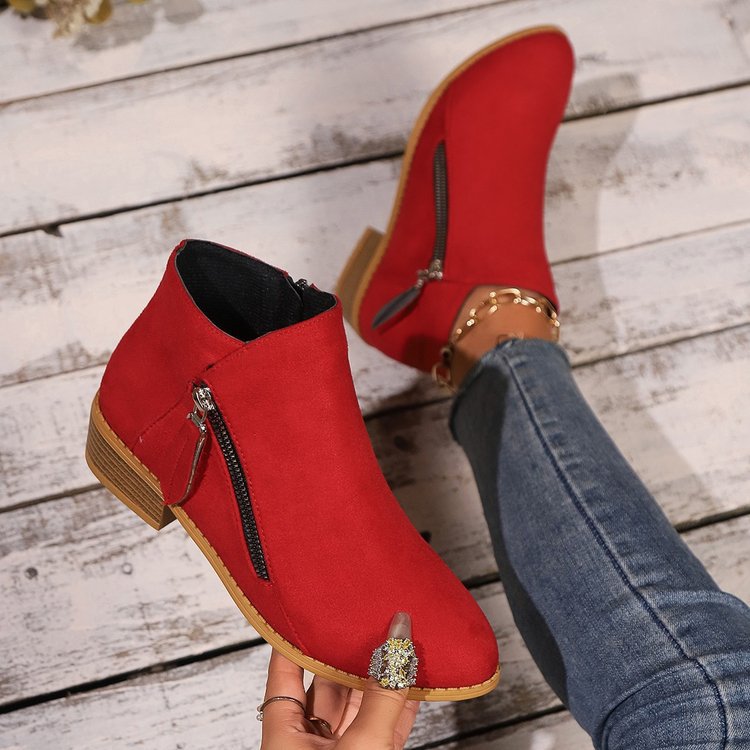 Damen Modische Ankle Boots mit Reißverschluss und dezenter Applikation EB