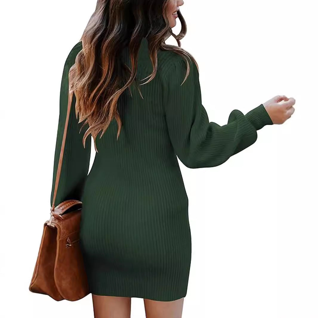 Damen figurbetontes Kleid mit Puffärmeln und Rippenstruktur R&B