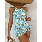 Damen Einteiler Badeanzug mit floralem Wickeldesign und elegantem Cut-Out R&B