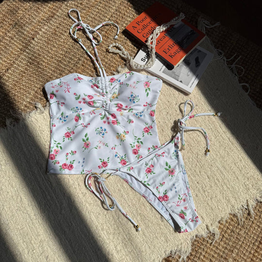 Damen Floral gestaltetes Bikini-Set mit raffinierten Bindebändern R&B