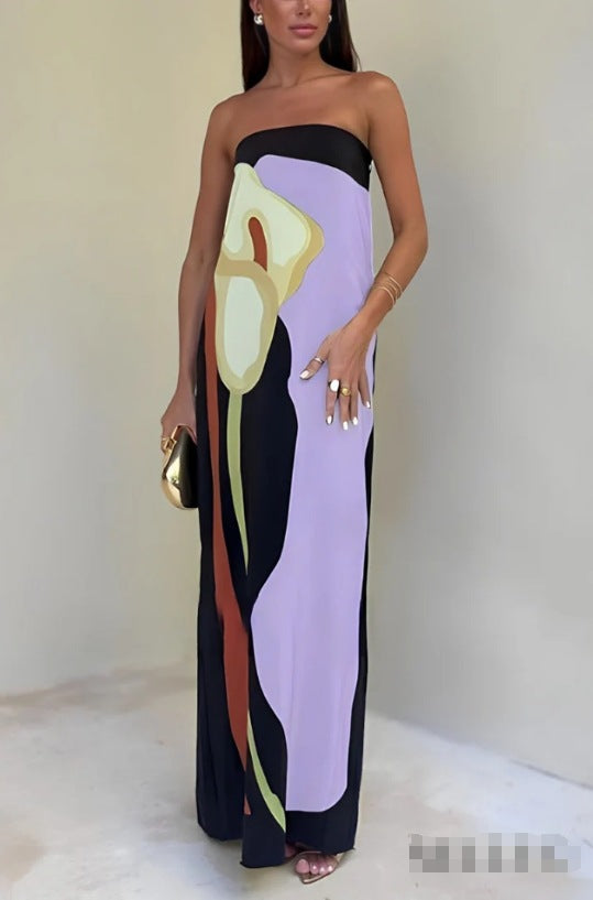 Damen Maxikleid mit lässigem schulterfreiem Design und floralem Print R&B