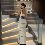 Damen Strick-Maxikleid mit raffinierten Häkelmustern und seitlichem Schlitz R&B