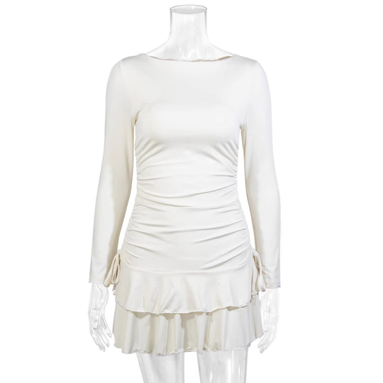 Damen Figurbetontes Minikleid mit Rüschendetails und seitlichen Bindebändern R&B
