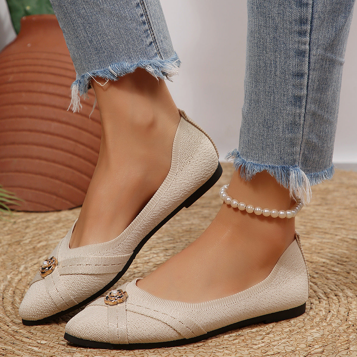 Damen Ballerinas mit dekorativem Schmuckdetail R&B