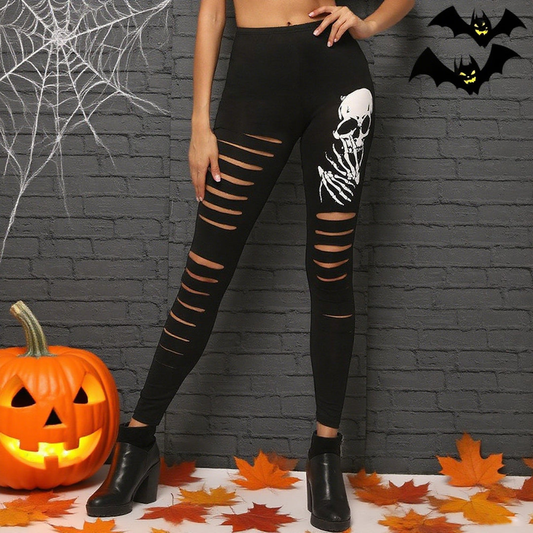 Damen Leggings mit kreativen Cut-Outs und Totenkopf-Design R&B