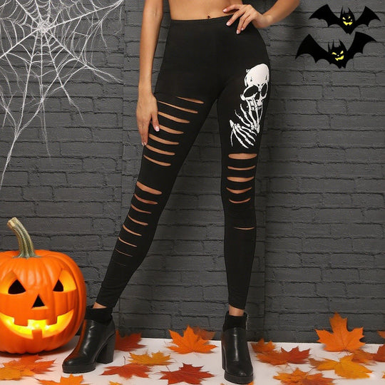 Damen Leggings mit kreativen Cut-Outs und Totenkopf-Design R&B