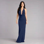 Damen elegantes Maxikleid mit einzigartigem Halterhalsschnitt R&B