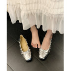 Damen Ballerinas mit schimmerndem Obermaterial und funkelnden Strassverzierungen