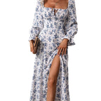Damen Maxikleid mit seitlichem Schlitz und Puffärmeln R&B