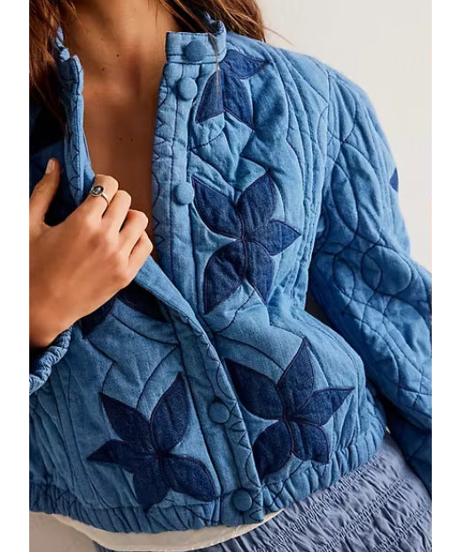 Damen gesteppte Bomberjacke mit floralem Design und elastischen Bündchen R&B