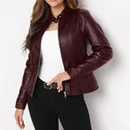 Damen Kunstlederjacke mit Stehkragen und asymmetrischem Reißverschluss