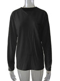 Damen nan legeres Langarmshirt mit V-Notch-Ausschnitt, Brusttasche und lockerer Oversize-Passform R&B