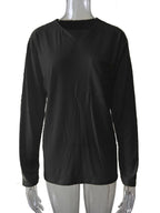 Damen nan legeres Langarmshirt mit V-Notch-Ausschnitt, Brusttasche und lockerer Oversize-Passform R&B