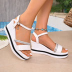 Damen modische Wedge-Sandalen mit Diamant-Akzenten und verstellbarem Riemen R&B