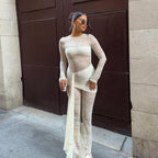 Damen Eleganter Overall aus Spitze mit langen Ärmeln R&B