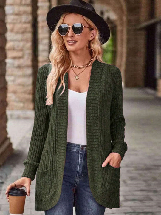 Damen offene Strickjacke mit strukturierter Oberfläche und praktischen Taschen R&B
