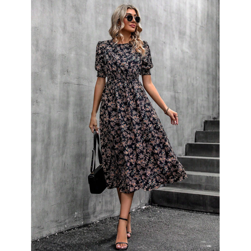 Damen Leichtes Blumendruck Maxi Kleid mit Smock-Taille R&B