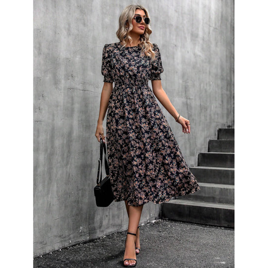 Damen Leichtes Blumendruck Maxi Kleid mit Smock-Taille R&B