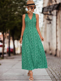 Damen Maxikleid mit floralem V-Ausschnitt und schwingendem Rock R&B